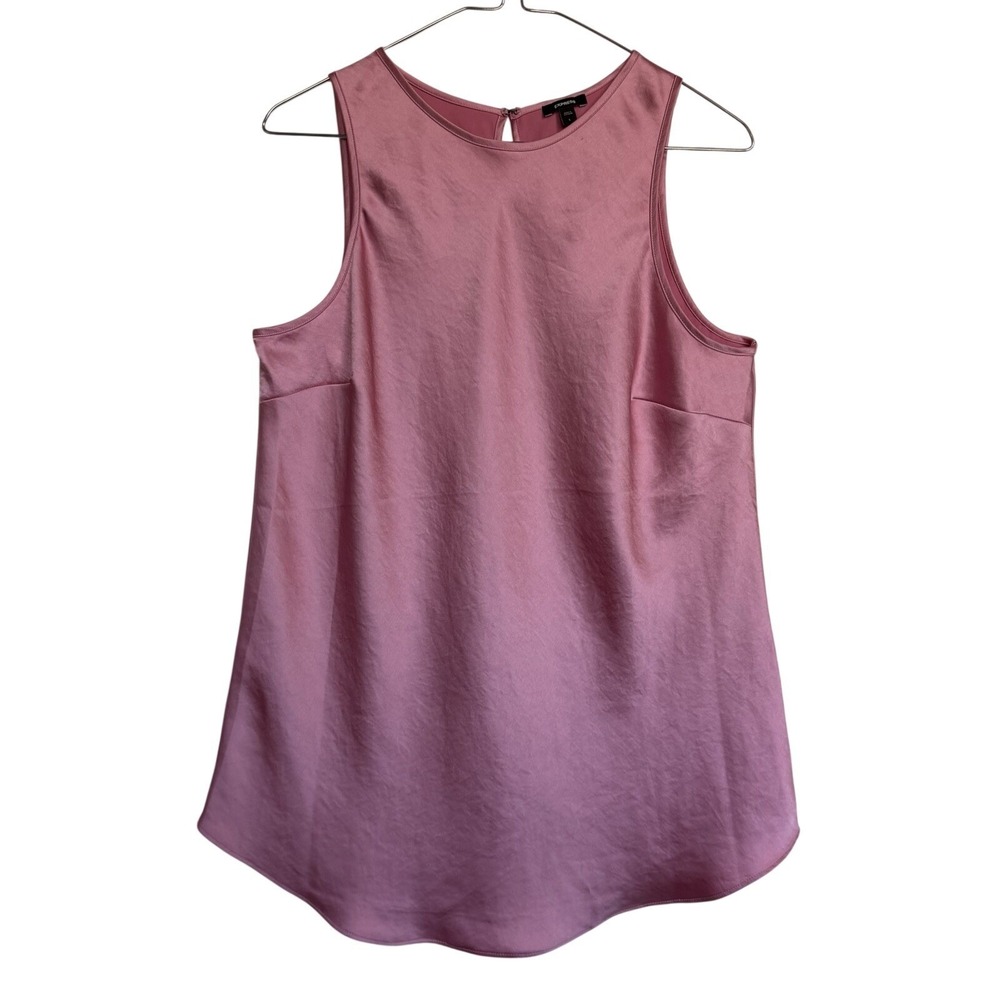 Express Women Pink Satin Sleeveless Shell Tank Top Keyhole Back Size L NEW